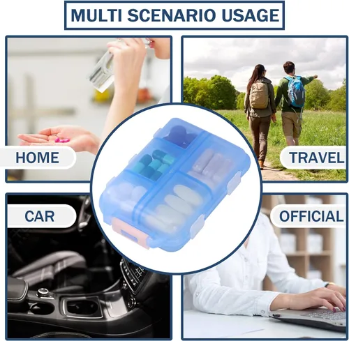 Vista 6 de Organizador de pastillas de viaje portátil, estuche pequeño para bolsillo, pastillero para bolso, organizador de medicinas con 10 compartimentos