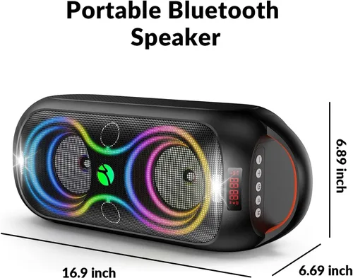 Vista 7 de Altavoces Bluetooth inalámbricos: sonido fuerte de 120 dB, 8 luces LED dinámicas, 5 modos RGB, Bluetooth 5.3, entrada TWS/USB/TF/AUX/FM/Mic, mango