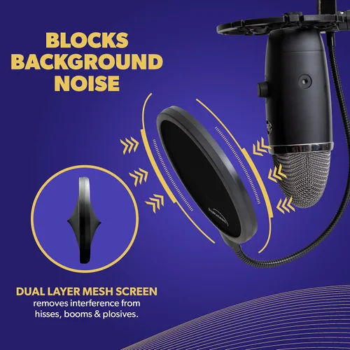 Vista 3 de Filtro de interferencias Auphonix, para micrófono Blue Yeti, Negro