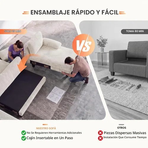 Vista 6 de JUMMICO Sofás Seccionales para Sala de Estar, Sofá en Forma de U con Tela de Chenilla, Sofá Moderno de 4 Asientos con Almohadas Removibles