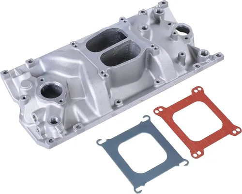 Vista 15 de Colector de admisión de doble plano satinado Compatible con SBC de bloque pequeño Chevy 265 350 400 de 1956-1986