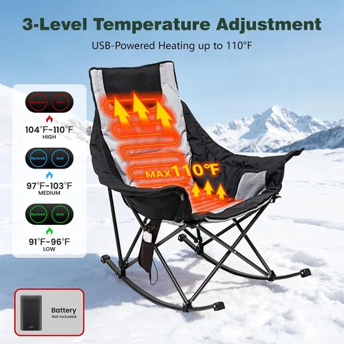 Vista 4 de SUNNYFEEL Silla mecedora con calefacción de gran tamaño, silla de patio totalmente acolchada con bolsillo lateral, sillón reclinable portátil