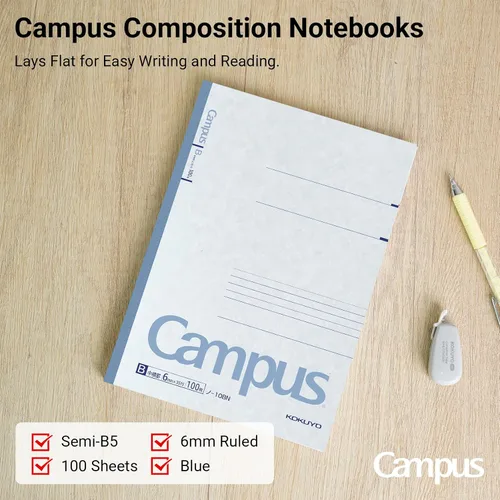 Vista 5 de KOKUYO Cuaderno Campus, a rayas de 15/64 pulgadas, semiB5, 100 hojas, 35 líneas, azul (NO-10BN)