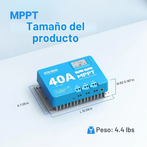 Vista 3 de Redodo Controlador de carga solar de entrada de 40 amperios MPPT 12V/24V DC con módulo Bluetooth incorporado, pantalla LCD ajustable de parámetros