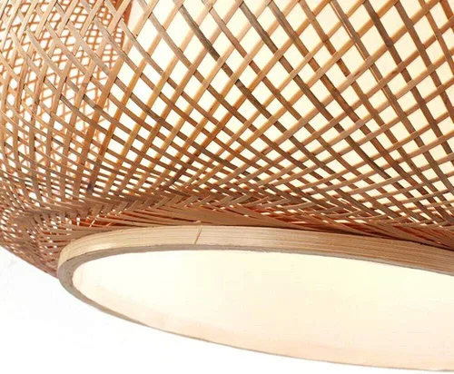 Vista 5 de Lámpara colgante de bambú tejida hecha a mano, ratán antiguo, lámpara colgante de techo de madera natural con cable ajustable para sala de estar
