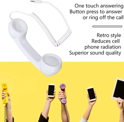 Vista 3 de Auricular retro para teléfono, receptor de teléfono celular, receptor de teléfono celular multifunción a prueba de radiación con enchufe de sonido