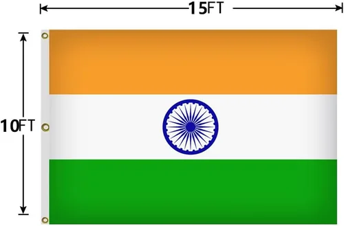 Vista 2 de Bandera de la India de 10 x 15 pies, banderas nacionales indias con 3 ojales de latón, 4 costuras y poliéster de alta calidad.