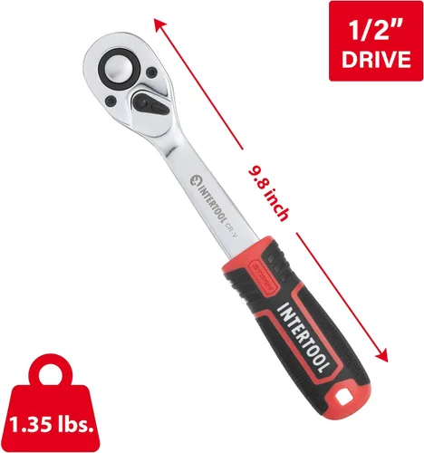 Vista 2 de INTERTOOL ET08-8003 - Trinquete de desplazamiento de 1/2 pulgada, cabeza en ángulo, de liberación rápida, 72 dientes, acero de aleación de cromo