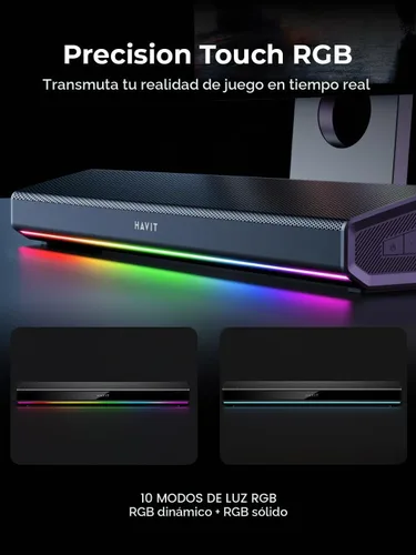 Vista 5 de havit Altavoces de computadora para PC de escritorio, barra de sonido Bluetooth de 5.3 piezas con luz LED dinámica, estéreo de alta fidelidad