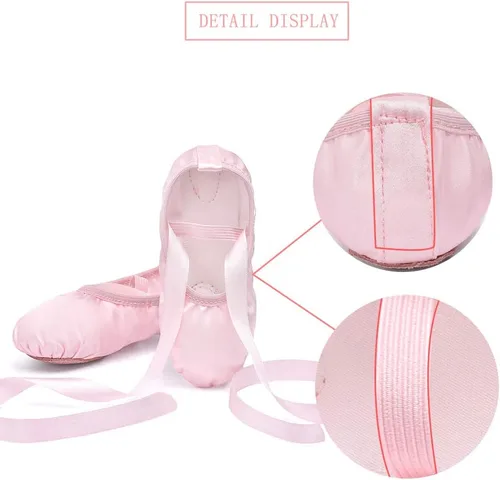 Vista 4 de Stelle Zapatos de ballet para niñas pequeñas, zapatillas de ballet de saténpurpurina para bailar (bebépequeñoniños grandes)