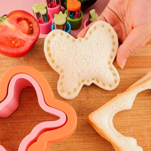Vista 6 de Cortador de sándwiches y sellador para niños, 10 unidades de pan grande, desoxidante para hacer panqueques, galletas, frutas, verduras, cortadores