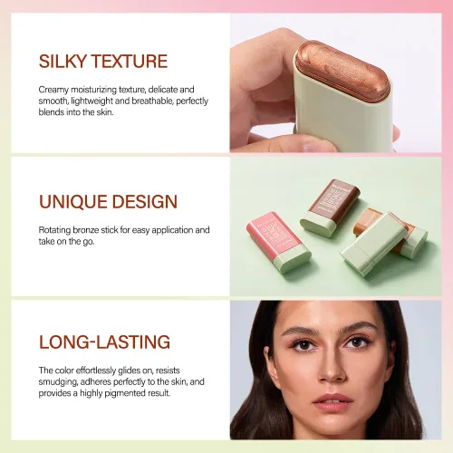 Vista 4 de Barra de contorno de crema, barra bronceadora con brillo facial, resaltador de brillo natural mezclable, barra hidratante sólida teñida multiusos