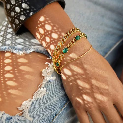 Vista 4 de FRUMOS Dainty Layering Bracelets for Women 18 k Gold Plated Fashion Adjustable Chunky Cuban Paperclip Link Chain Bracelets Jewelry for Women Girls