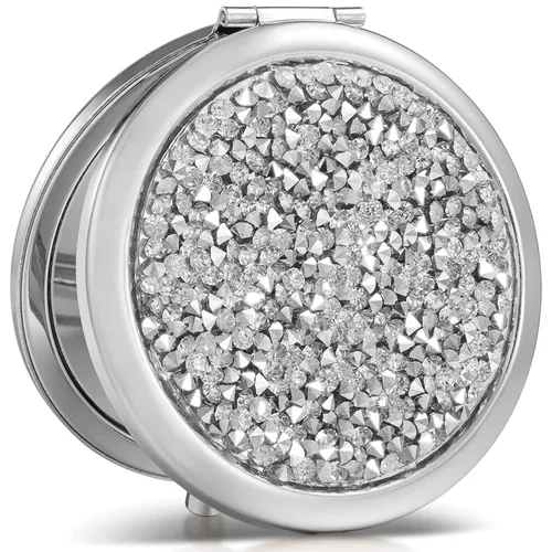 Vista 8 de OMIRO Espejo compacto con aumento 1X/10X, mini espejo de maquillaje de bolsillo de metal con diamantes (oro rosa)