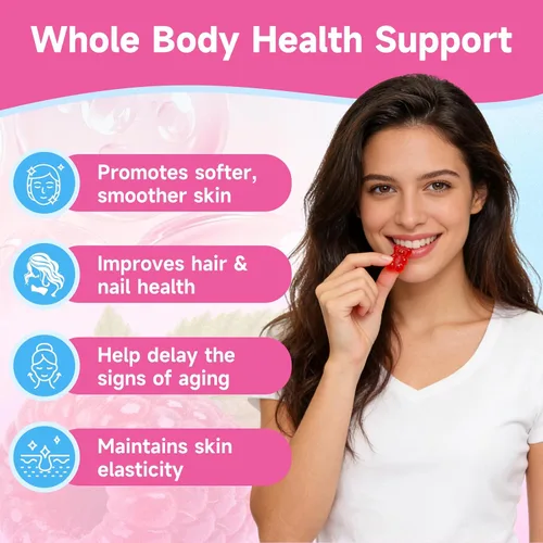 Vista 4 de Paquete de 2 gomitas de péptido de colágeno para mujeres y hombres, proteína de colágeno tipo I, II, III, V, X con biotina vitamina C, D, suplemento