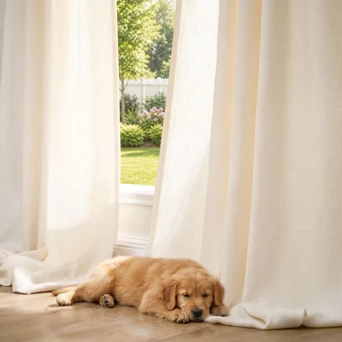 Vista 6 de Jinchan Cortinas de aspecto yute de 63 pulgadas de largo, cortinas texturizadas para sala de estar, cortinas filtradoras de luz de estilo rústico