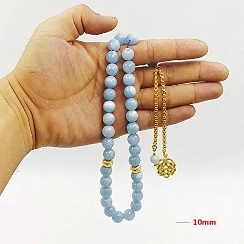 Vista 3 de ALBASHAN Pulsera Tasbih de piedra aguamarina natural para hombre, regalo islámico especial para musulmanes 33, 45, 66, 99, cuentas de oración