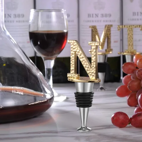 Vista 4 de Miicol Tapón de vino, Prosecco Topper, Tapón de champán personalizado, Accesorios de vino de oro, Regalo de los amantes del vino, regalo de Letra N