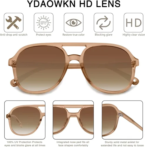 Vista 3 de YDAOWKN Retro Square Aviator Sunglasses for Womens Mens Vintage 70s Double Bridge Sun Glasses