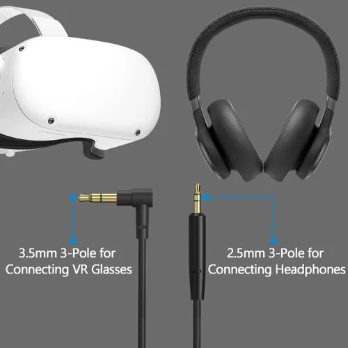 Vista 4 de Geekria QuickFit VR Short Audio Cable Compatible with Oculus Quest 2, HTC Virtual Reality Headset, 3.5mm Male to 2.5mm Male Cord, TRS Replacement