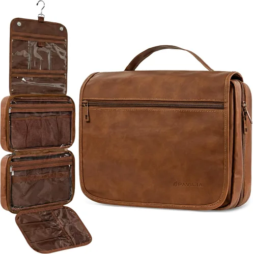 Vista 12 de PAVILIA Neceser colgante para mujeres y hombres, organizador de cosméticos plegable, bolsa de viaje, bolsa de maquillaje resistente al agua