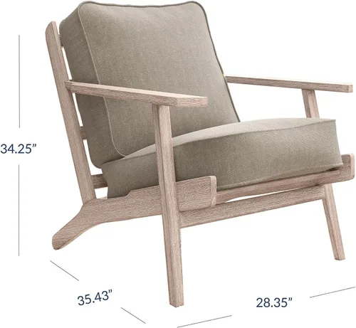 Vista 2 de BELLEZE Silla moderna de mediados de siglo con marco de madera resistente, silla tapizada de lino, fácil montaje, cómoda silla decorativa para sala