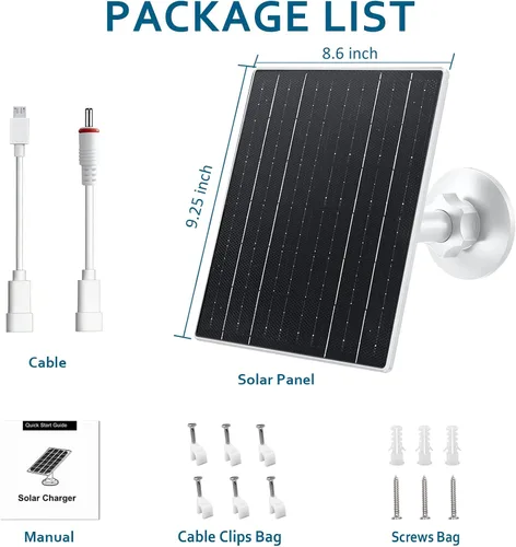 Vista 2 de Zivif Panel solar para cámara de seguridad al aire libre, cargador solar USB C de 10 W compatible con cámara recargable de 5 V, montaje ajustable