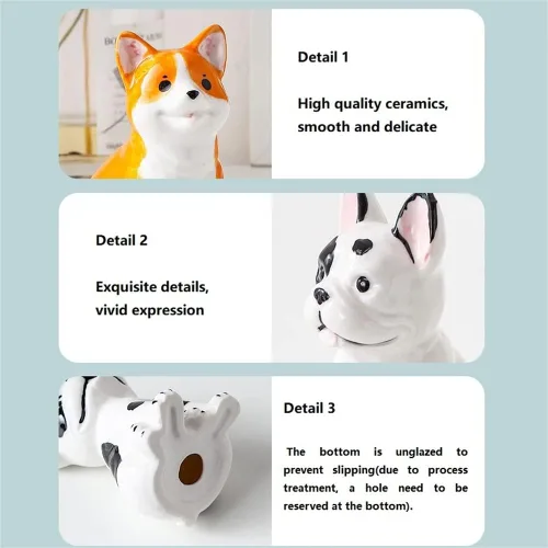 Vista 8 de Figuras de porcelana para mascotas, mini decoración de animales, escultura de perro y gato, adornos de mesa para estantes de gabinete, chimenea
