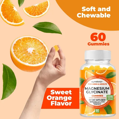 Vista 6 de NutraPep Gomitas de glicinato de magnesio para niños y adultos, mujeres y hombres, sin azúcar, sin gluten, sin OMG, vegano, suplemento masticable