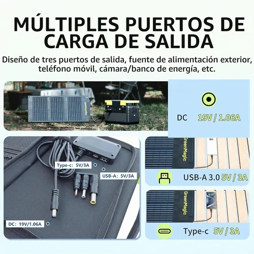 Vista 5 de Greenmagic Cargador de Batería Solar Portátil de 20 Vatios Ideal para Batería de Energía, Estación de Energía, Relojes Inteligentes, Teléfonos