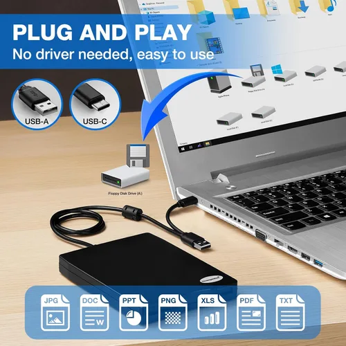 Vista 4 de Lector de disquete, unidad de disquete USB externa de 3.5 pulgadas, no compatible con Mac, compatible con Windows 11/10/10 Pro/8/7/2000/XP