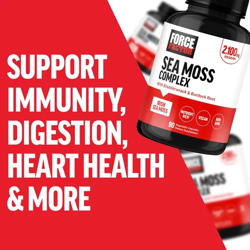 Vista 7 de Force Factor Cápsulas de musgo marino irlandés con bardana y vejiga para inmunidad, digestión, salud cardíaca y apoyo antioxidante, veganas, sin