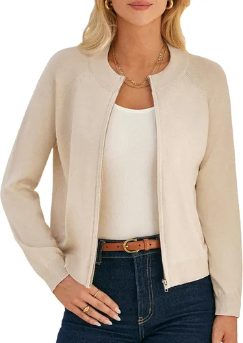 Vista 18 de GRACE KARIN Cárdigan de manga larga con cremallera para mujer, suéter ligero, ropa de moda de punto Negro