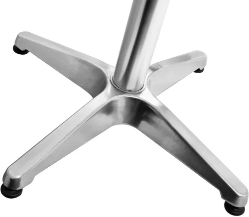 Vista 5 de BTEXPERT Mesa cuadrada de restaurante para interiores y exteriores, 23.75 pulgadas, muebles de aluminio plateado de acero inoxidable con base