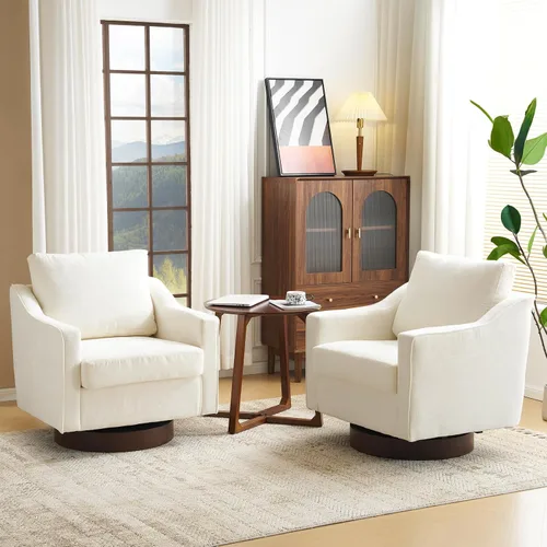 Vista 11 de VINGLI Silla giratoria moderna de estilo mitad de siglo, sillón tapizado 360°, sofá para el hogar con brazos de seguimiento para sala de estar