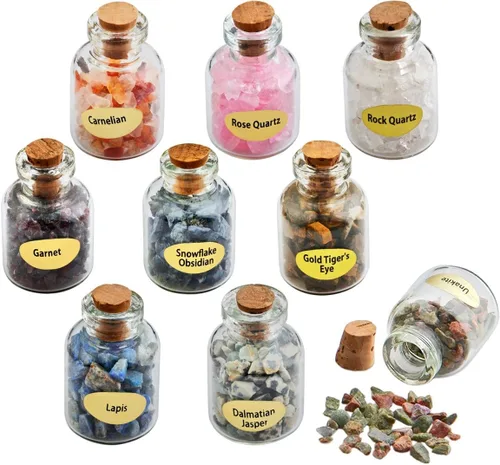Vista 2 de Rockcloud 9 mini botellas de deseos de piedra natal, amuletos de piedra de Wicca para curación de reiki, joyería de cristal para decoración