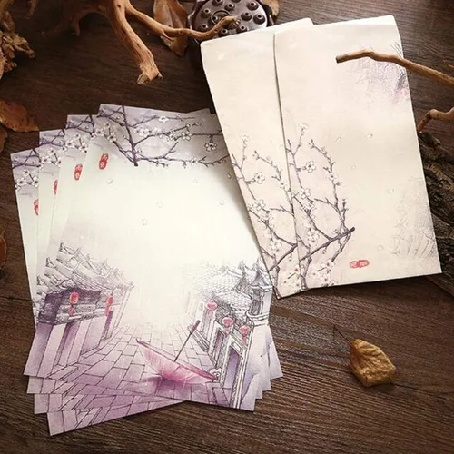 Vista 9 de Juego de 48 piezas de papel de papelería de escritura, 32 papeles coloridos de papelería de escritura con 16 sobres, pintura de tinta de 8