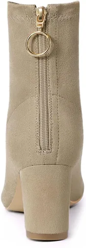 Vista 4 de Allegra K Botines de tacón grueso con cremallera y punta puntiaguda para mujer