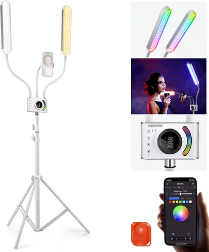 Vista 10 de NEEWER Kit de Luz de Esteticista con Soporte para Teléfono y Bolsa de Viaje, Soporte para Control 2.4G/PC/MAC y Control Separado de 2 Cabezales