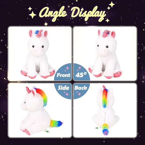 Vista 3 de Hopearl Unicornio de peluche con luces LED, flexible, con luces de noche que brillan en la oscuridad, para festival, cumpleaños, niños pequeños