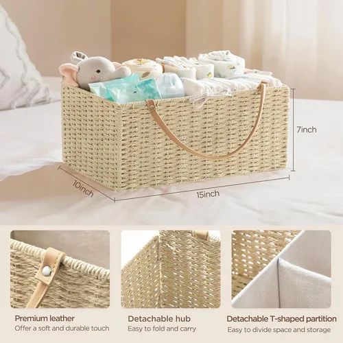 Vista 2 de HBlife Organizador Grande de Pañales para Bebé, Cestas de Almacenamiento de Cuerda de Papel Contenedor de Guardería con Divisor Extraíble