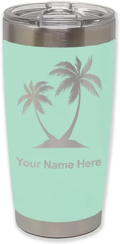 Vista 35 de LaserGram Vaso aislado al vacío de 20 onzas, palmeras, grabado personalizado incluido (negro)