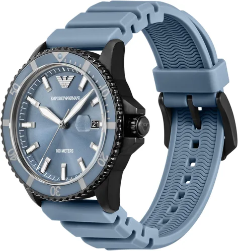 Vista 4 de Emporio Armani World Explorer Dive-Inspired Men's Watch with Stainless Steel, Silicone or Leather Band Silicona azul