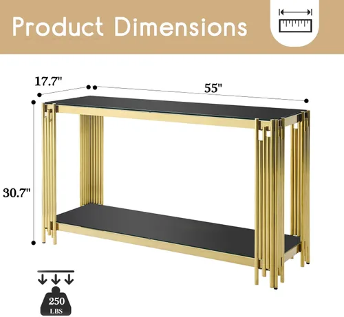 Vista 2 de SSLine Mesa consola moderna de lujo, mesa rectangular de cristal para entrada de pasillo, sala de estar, almacenamiento de 2 niveles, diseño