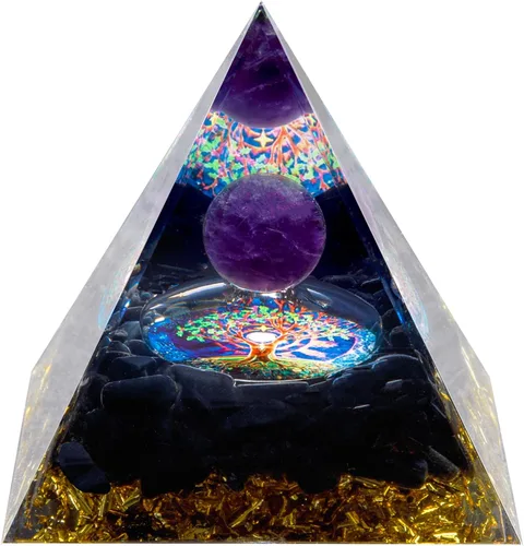 Vista 11 de Pirámide de orgón, pirámide de cristal curativo de amatista y piedras curativas de orgonita, cristales de protección, generador de energía