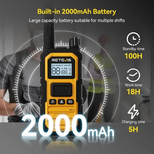 Vista 3 de Retevis RB48 Plus GMRS Walkie Talkies (paquete de 16) con auriculares
