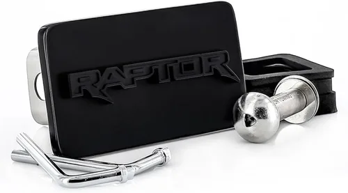 Vista 2 de Ford Raptor Cubierta de enganche rectangular con revestimiento negro con emblema 3D Ford Raptor negro para enganche de remolque (2 pulgadas) receptor