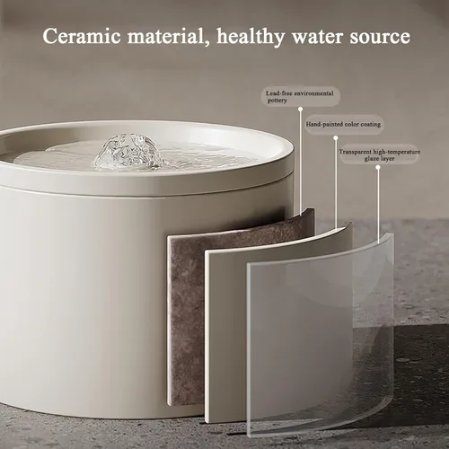 Vista 3 de Fuente de agua de cerámica para gatos de 60.87 oz/1.8 L, dispensador automático súper silencioso para beber mascotas con 7 filtros de repuesto