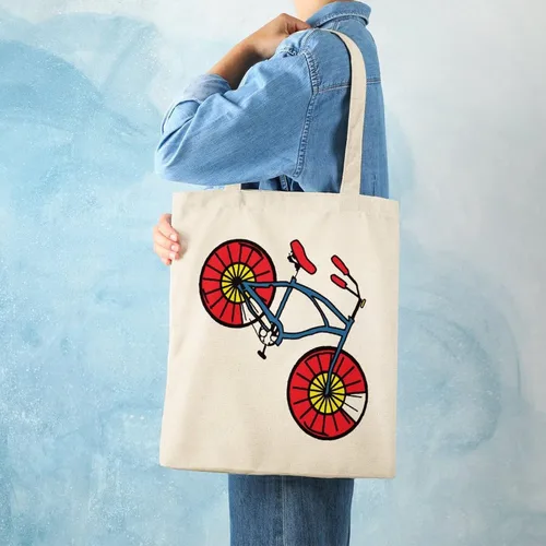 Vista 6 de Bolsa de lona reutilizable con bandera de Colorado y bicicleta, bolsa de compras de comestibles, bolsa de hombro para viajes de oficina