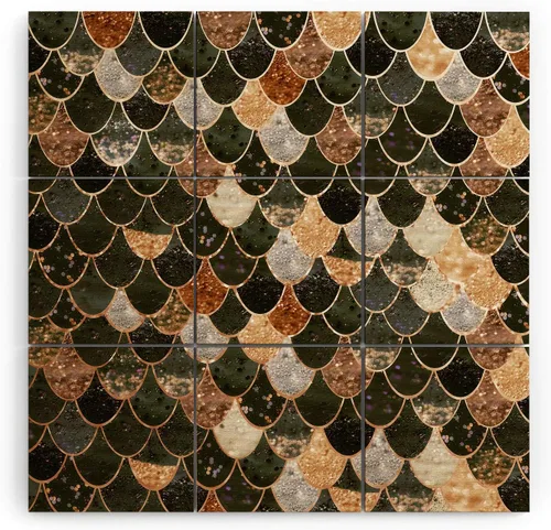 Vista 24 de Society6 Monika Strigel - Mural de pared de madera de sirena de verano de mediados de siglo, 4 x 4 pies, multicolor